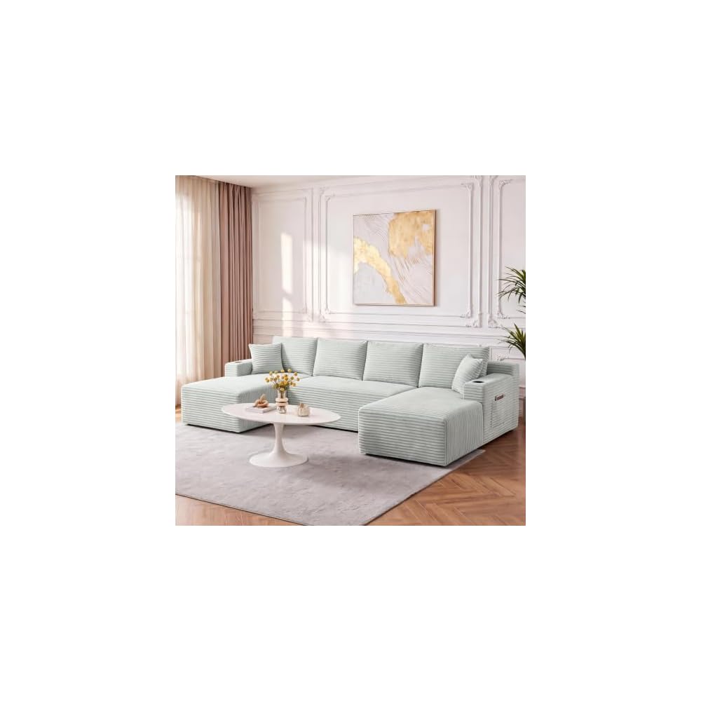 134" Modular Sectional Sofa with Movable Chaises, Boneless Couches with Cup Holders for Living Room,Oversized U Shaped Sectional Couch, Modern Cloud Corner Sofa with Storage, 6 Seater- Gray