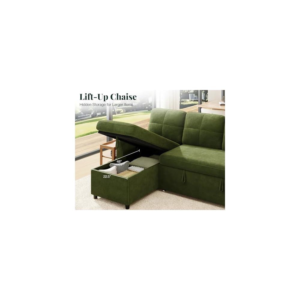 Jocisland Sleeper Sofa with Storage, Sofa Bed with Pull Out Couch, Green