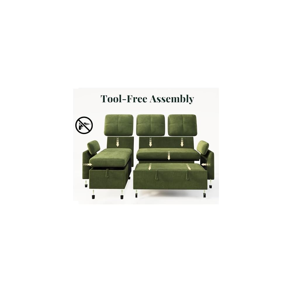 Jocisland Sleeper Sofa with Storage, Sofa Bed with Pull Out Couch, Green