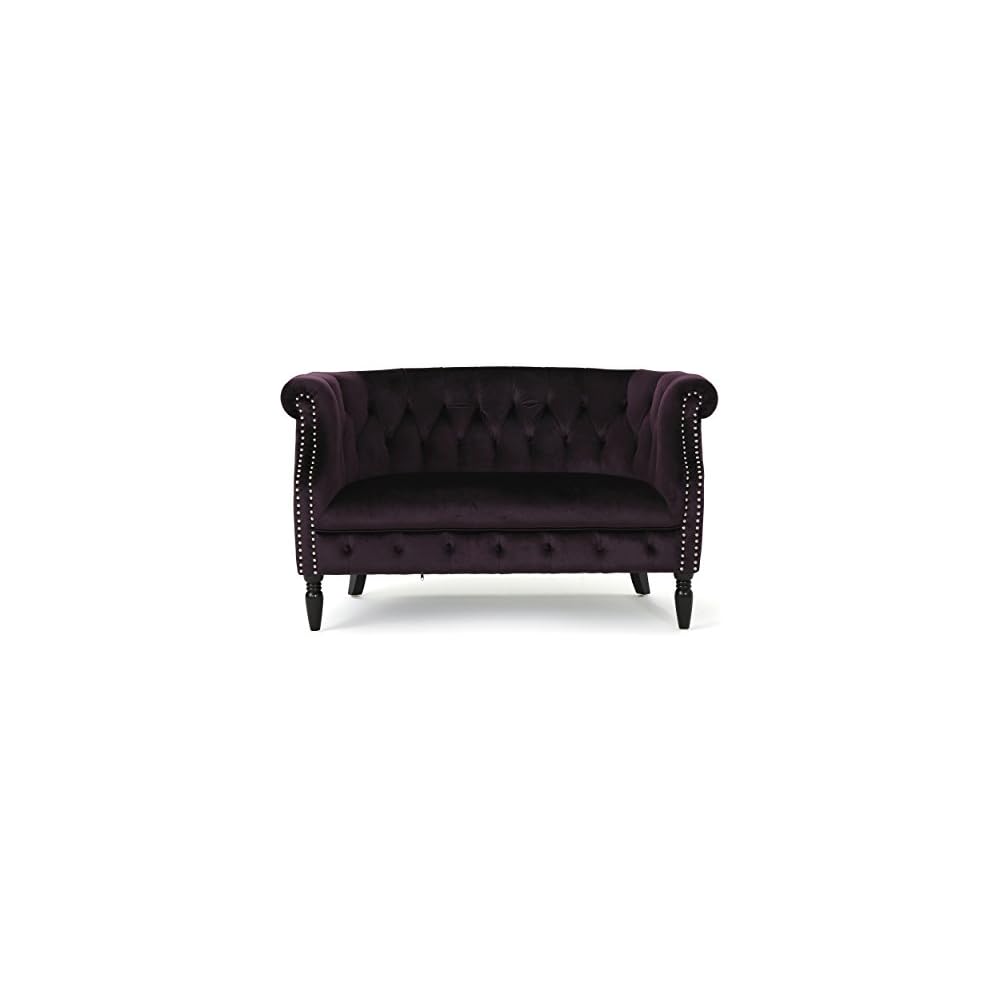 Merax Velvet Chesterfield Loveseat, 2-Seater Tufted Sofa, Black Berry