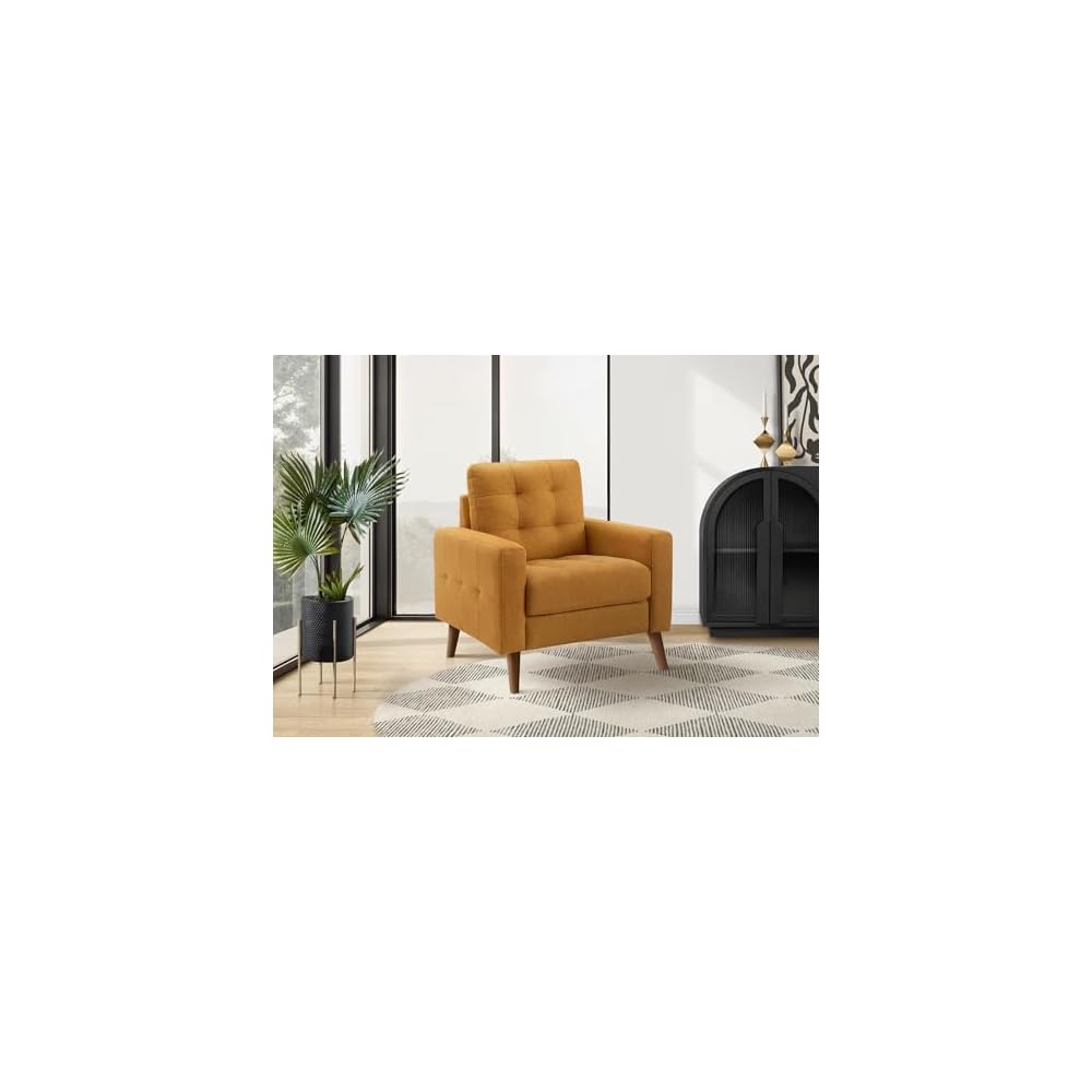 Monarch Specialties AM 8J11L68 Chair, 31" Wide, Upholstered, Accent Chair, Orange Fabric, Mid Century