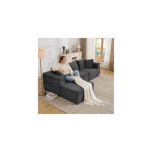 107" Modular Sectional Sofa,Modern Cloud Sectional Couch with Deep Seat, L-Shape Boneless Couch with Chaise for Living Room Apartments Bedroom, No Assembly Required (3 Seater + 1 Ottoman),Grey
