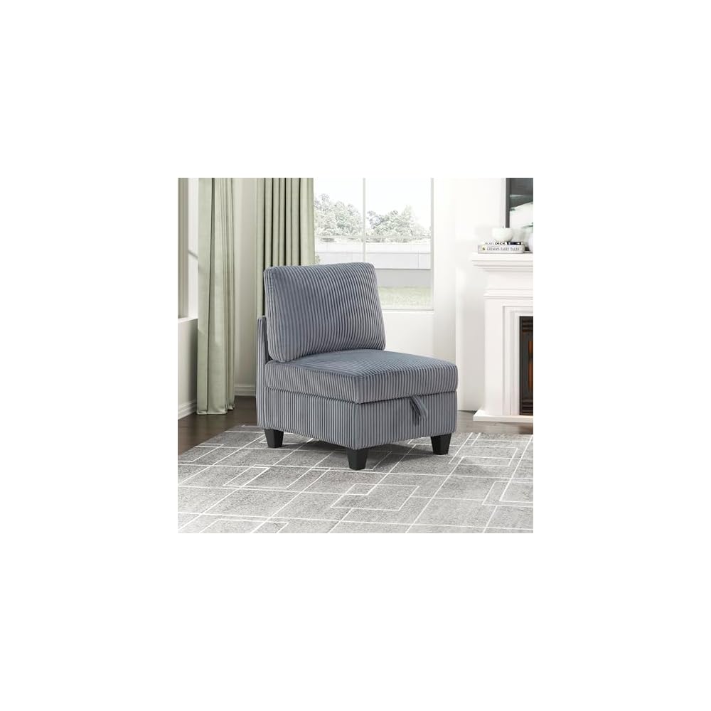 Lexicon Modular Sectional Sofa for Living Room, Corduroy Corner Seat with Storage, Units of Modular Sectional Couch, Upholstered Chair for Customizable Sectional Sofa Couch, Grey