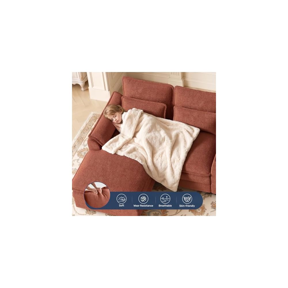 134" U Shaped Modular Sectional Sofa, Oversized Cloud Couch with Double Chaise Lounge, Storage Console, Cup Holders & USB Port, Comfy Chenille Deep Seat Couch Set for Living Room, Brown