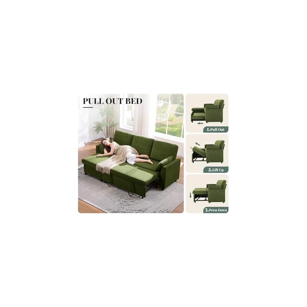 Jocisland Sleeper Sofa with Storage, Sofa Bed with Pull Out Couch, Green