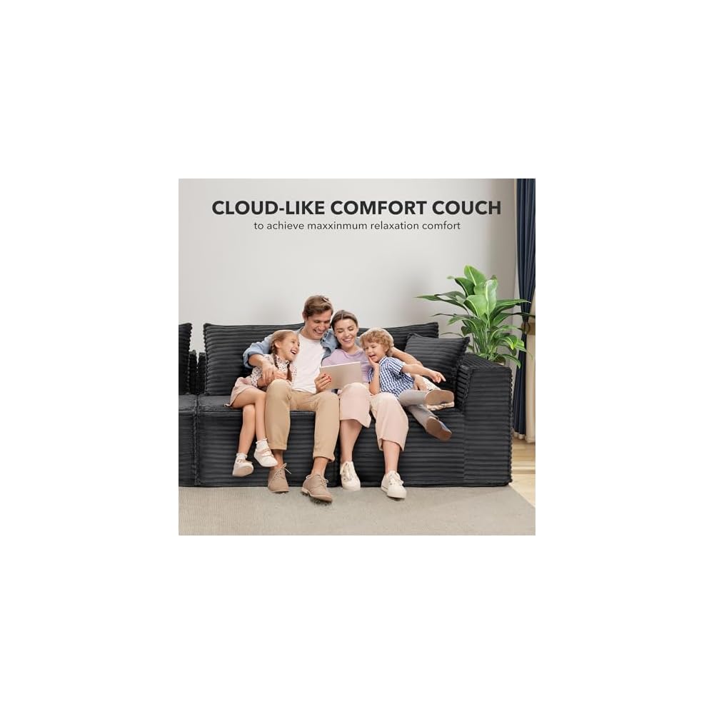 107" Modular Sectional Sofa,Modern Cloud Sectional Couch with Deep Seat, L-Shape Boneless Couch with Chaise for Living Room Apartments Bedroom, No Assembly Required (3 Seater + 1 Ottoman),Grey