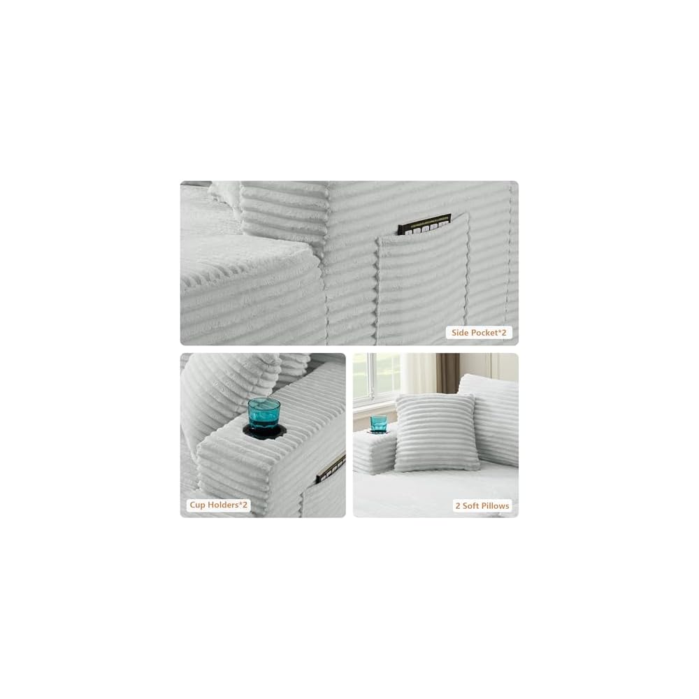 134" Modular Sectional Sofa with Movable Chaises, Boneless Couches with Cup Holders for Living Room,Oversized U Shaped Sectional Couch, Modern Cloud Corner Sofa with Storage, 6 Seater- Gray