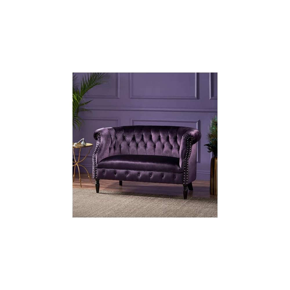 Merax Velvet Chesterfield Loveseat, 2-Seater Tufted Sofa, Black Berry