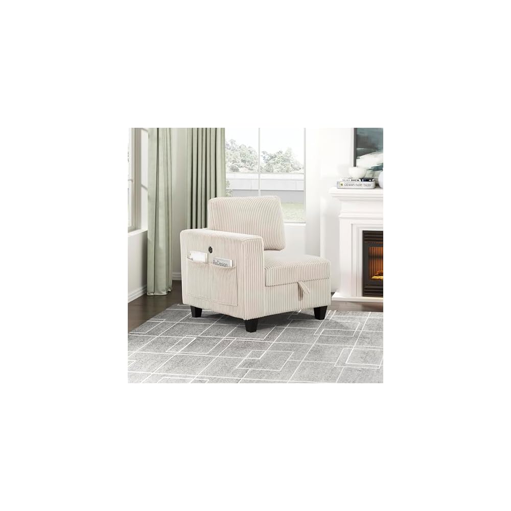 Lexicon Modular Sectional Sofa for Living Room, Corduroy Corner Seat with Storage, Units of Modular Sectional Couch, Upholstered Chair for Customizable Sectional Sofa Couch, Grey