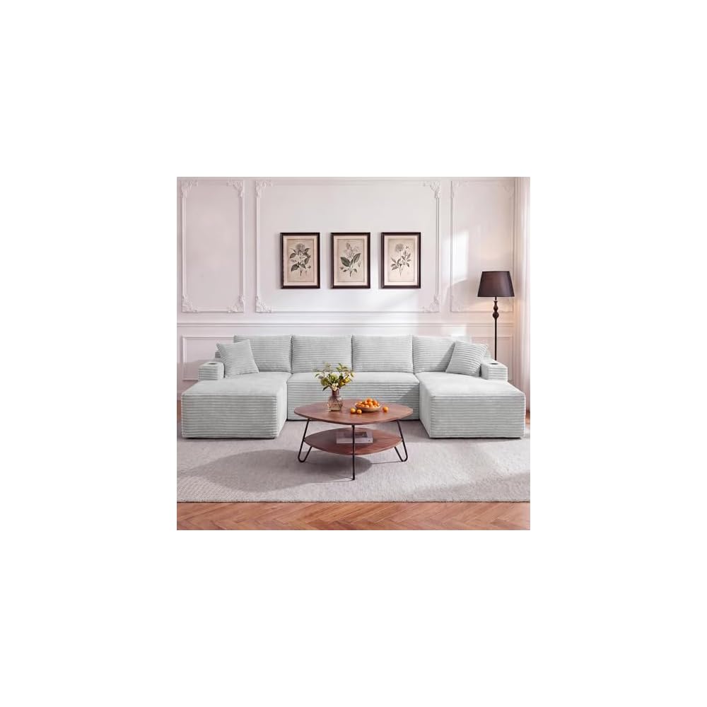 134" Modular Sectional Sofa with Movable Chaises, Boneless Couches with Cup Holders for Living Room,Oversized U Shaped Sectional Couch, Modern Cloud Corner Sofa with Storage, 6 Seater- Gray
