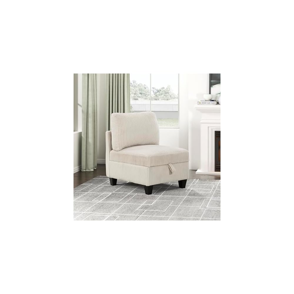 Lexicon Modular Sectional Sofa for Living Room, Corduroy Corner Seat with Storage, Units of Modular Sectional Couch, Upholstered Chair for Customizable Sectional Sofa Couch, Grey