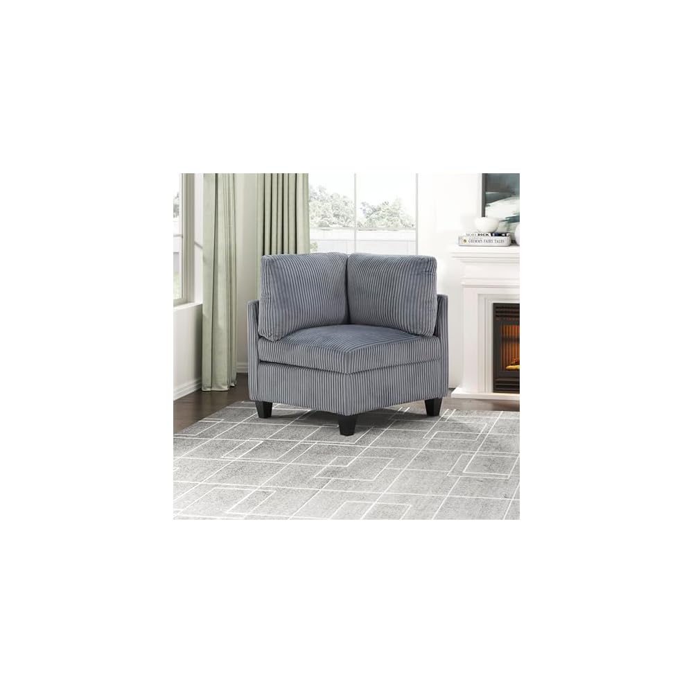 Lexicon Modular Sectional Sofa for Living Room, Corduroy Corner Seat with Storage, Units of Modular Sectional Couch, Upholstered Chair for Customizable Sectional Sofa Couch, Grey