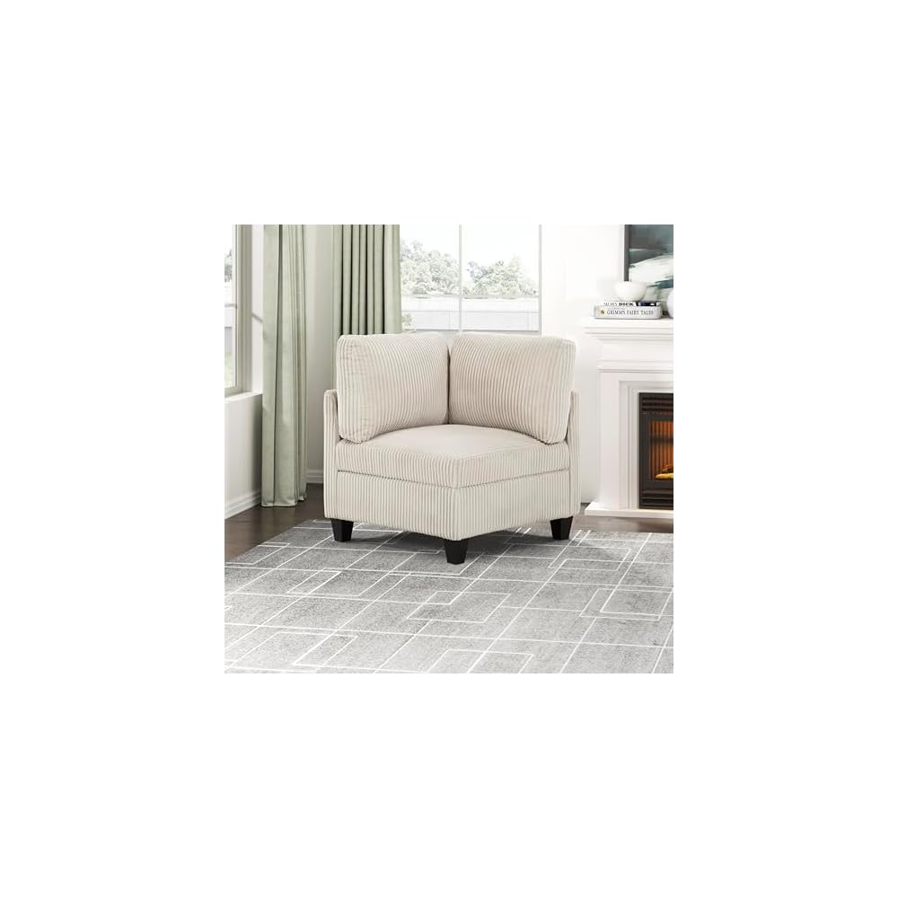 Lexicon Modular Sectional Sofa for Living Room, Corduroy Corner Seat with Storage, Units of Modular Sectional Couch, Upholstered Chair for Customizable Sectional Sofa Couch, Grey