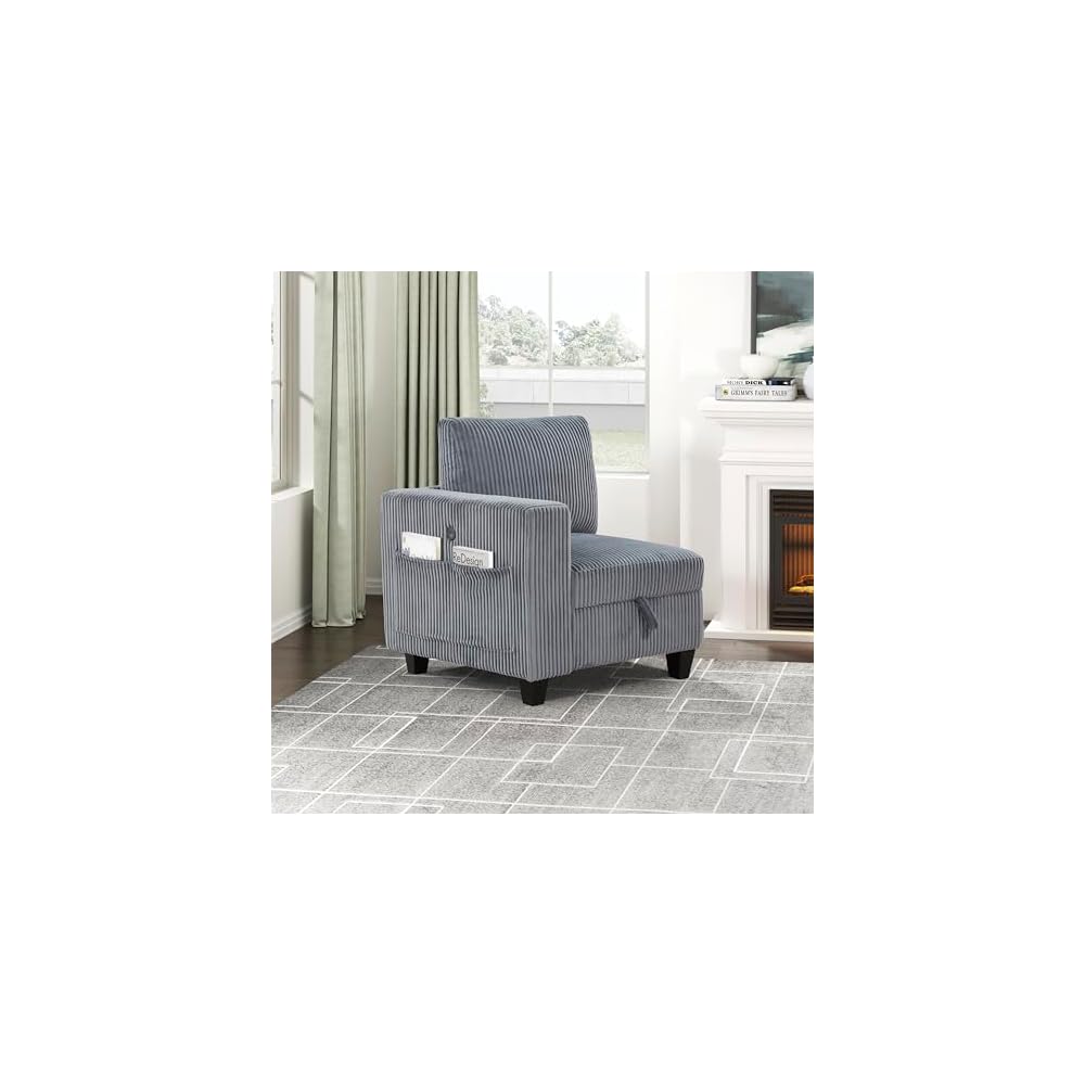 Lexicon Modular Sectional Sofa for Living Room, Corduroy Corner Seat with Storage, Units of Modular Sectional Couch, Upholstered Chair for Customizable Sectional Sofa Couch, Grey