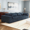 Oversized 158 "W Corduroy Boneless Couches for Living Room, No Assembly Required, Modular Sectional Sofa, Thick Cushion&Memory foam, Compress Upholstered Couches for Apartment/Office (Blue, 4 Seater)