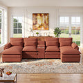 134" U Shaped Modular Sectional Sofa, Oversized Cloud Couch with Double Chaise Lounge, Storage Console, Cup Holders & USB Port, Comfy Chenille Deep Seat Couch Set for Living Room, Brown