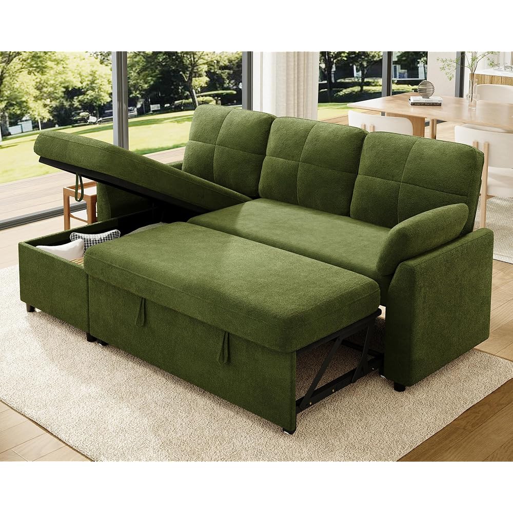 Jocisland Sleeper Sofa with Storage, Sofa Bed with Pull Out Couch, Green